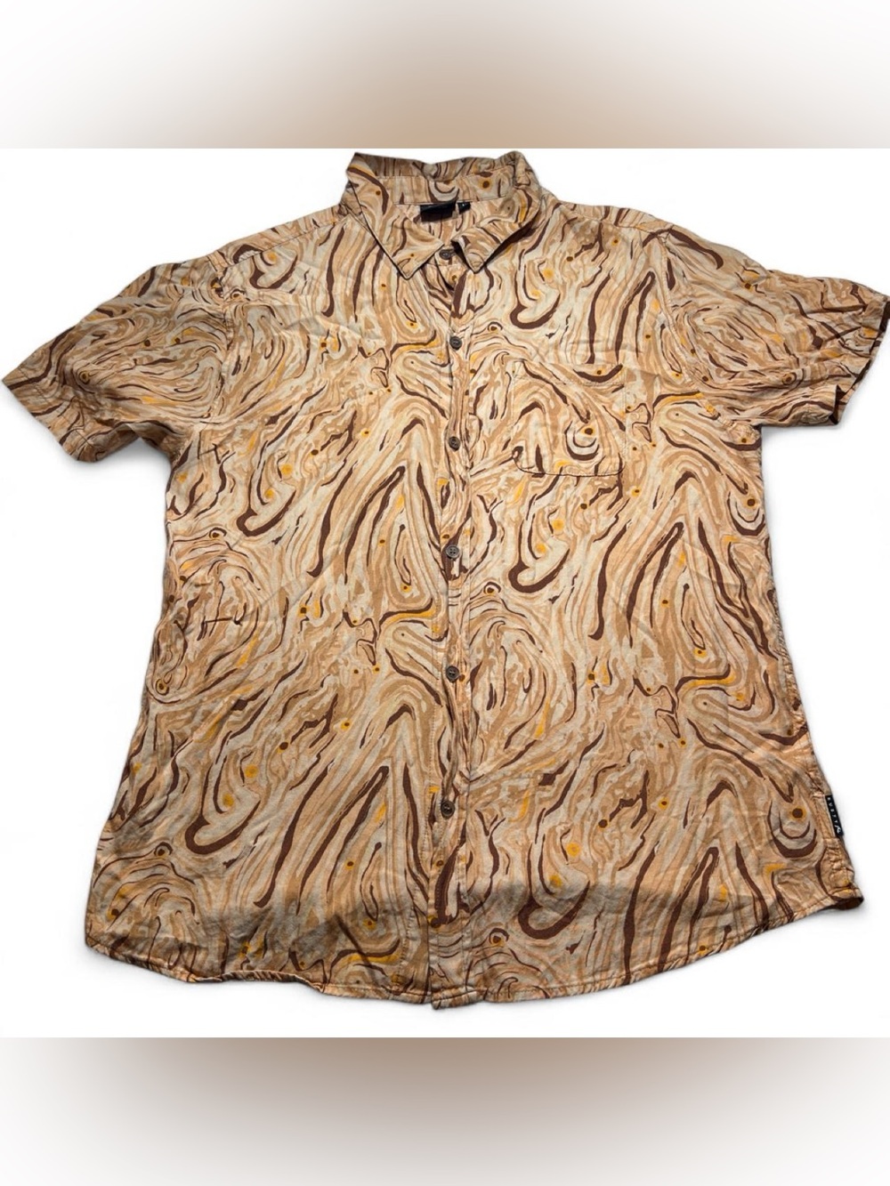 Rusty Beige Marble-Print Short Sleeve Button-Down Shirt